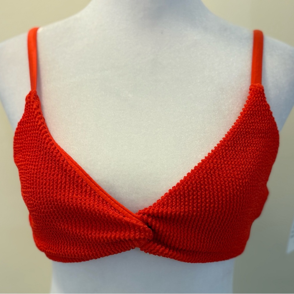Good American Red Crinkle Twist Bikini Top Size 7 4X